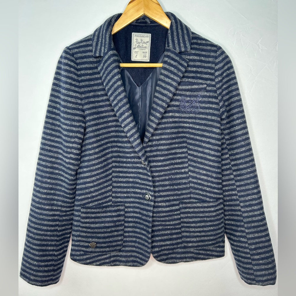 Pull&Bear Navy and Gray Striped Kids Blazer